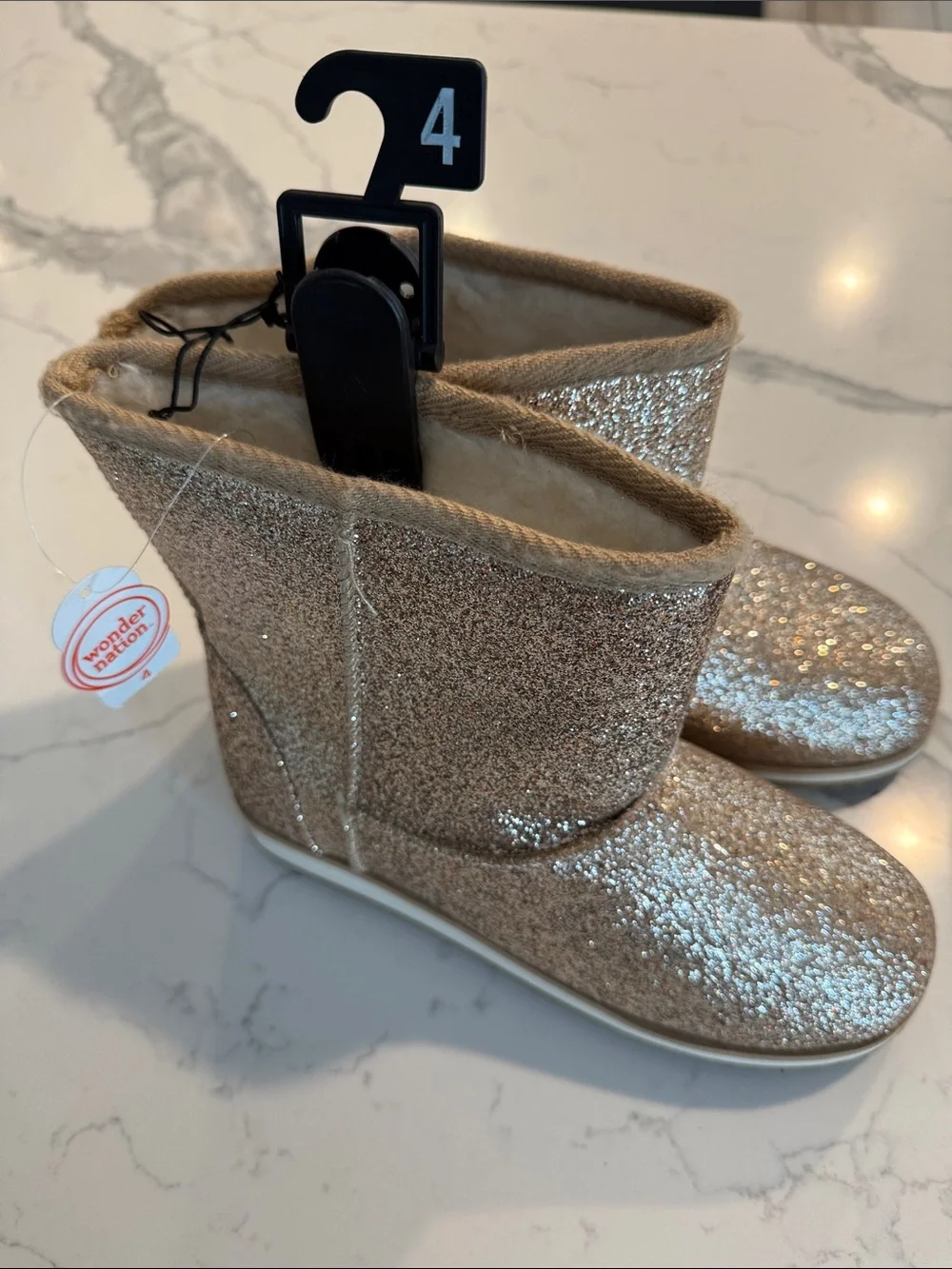 NEW! wonder nation Girls' Sparkle Gold Winter Boots - Size 4